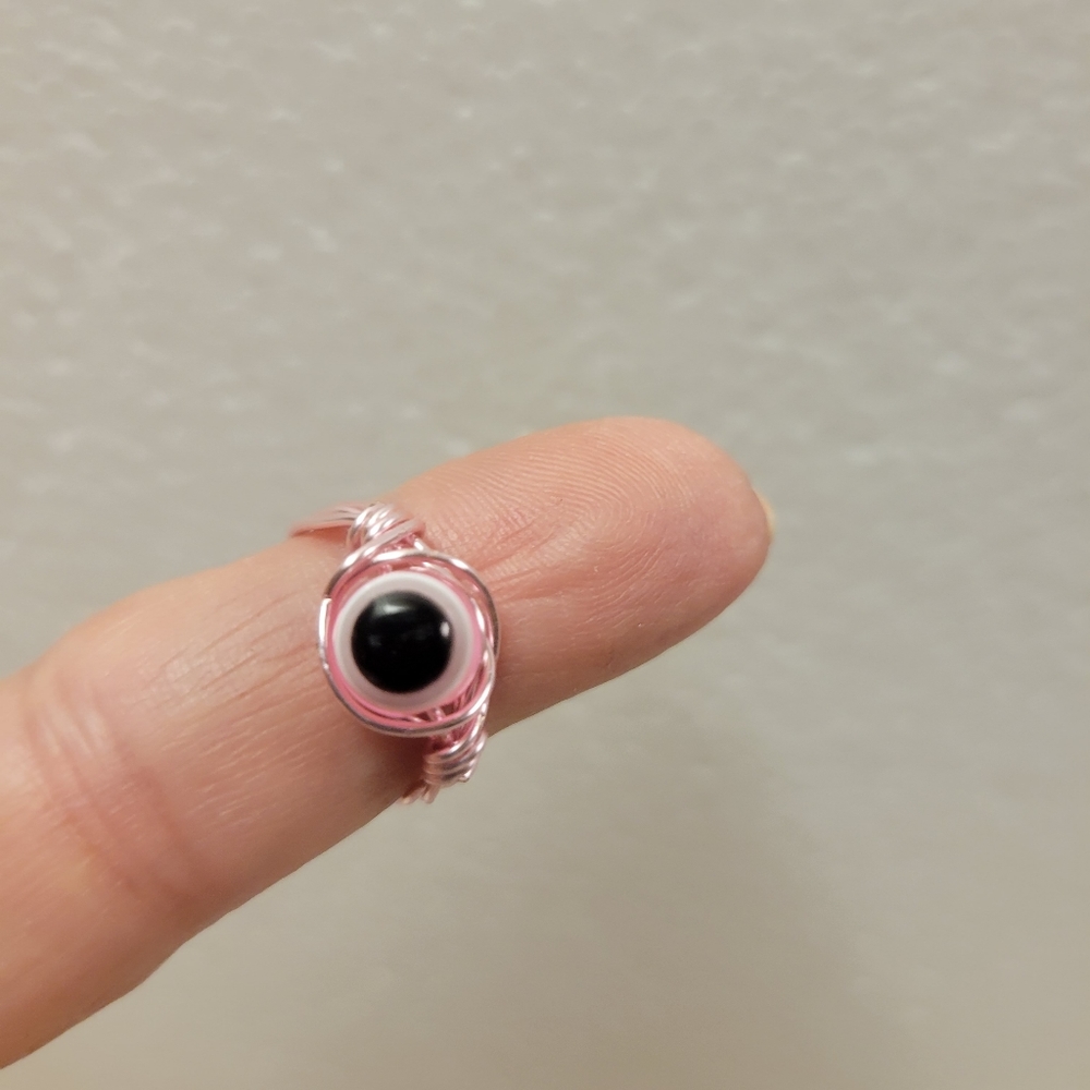 Handcrafted Rose Gold and Pink and Black Evil Eye Ring